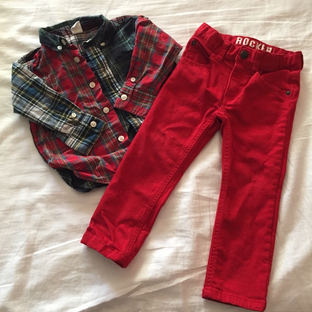 Gap Button Down + Crazy 8 Rocker Jeans 18-24 mo 2T